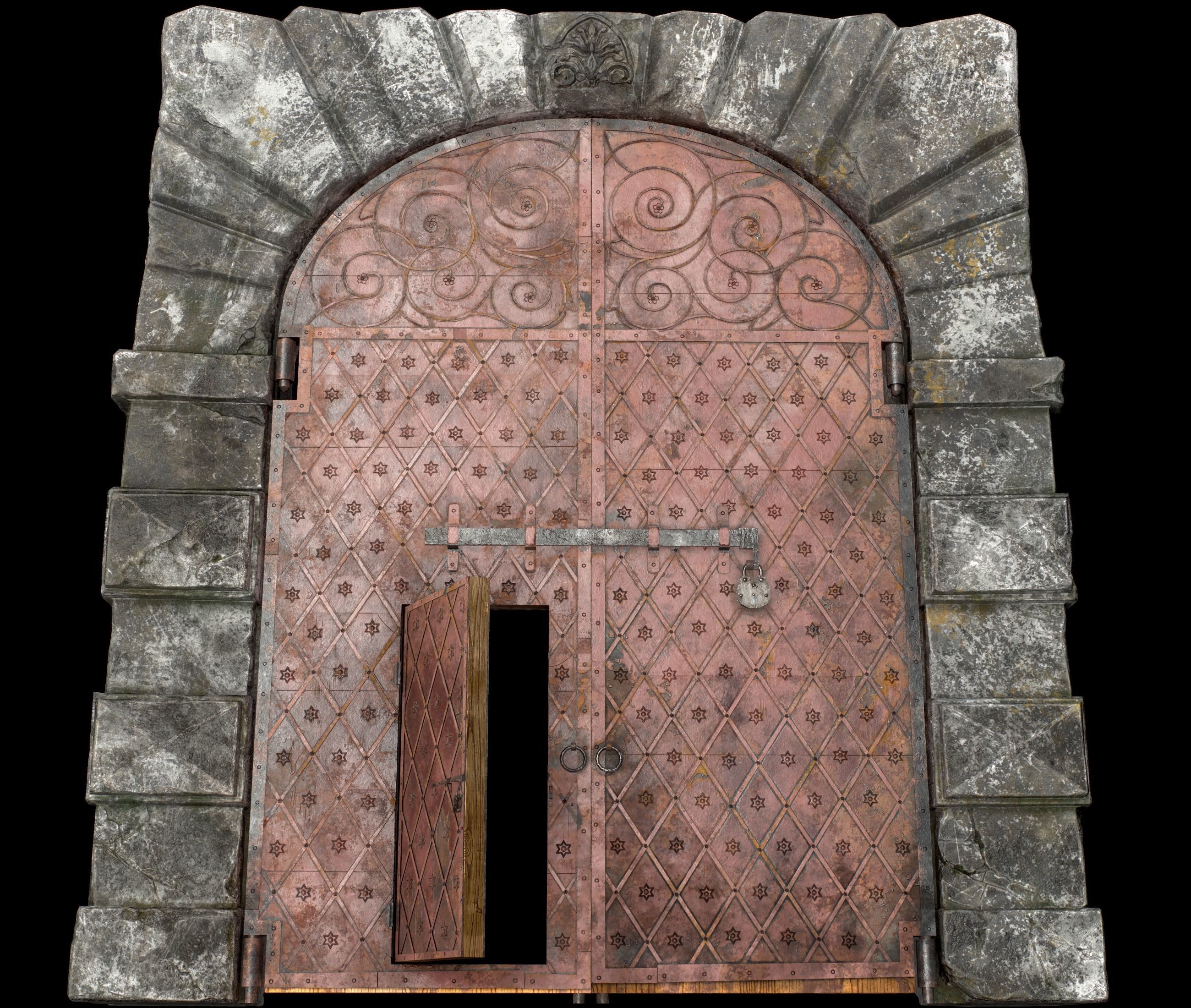 Medieval Fortress Gate Arched - Rigged and animated  Low-poly 3D model_27