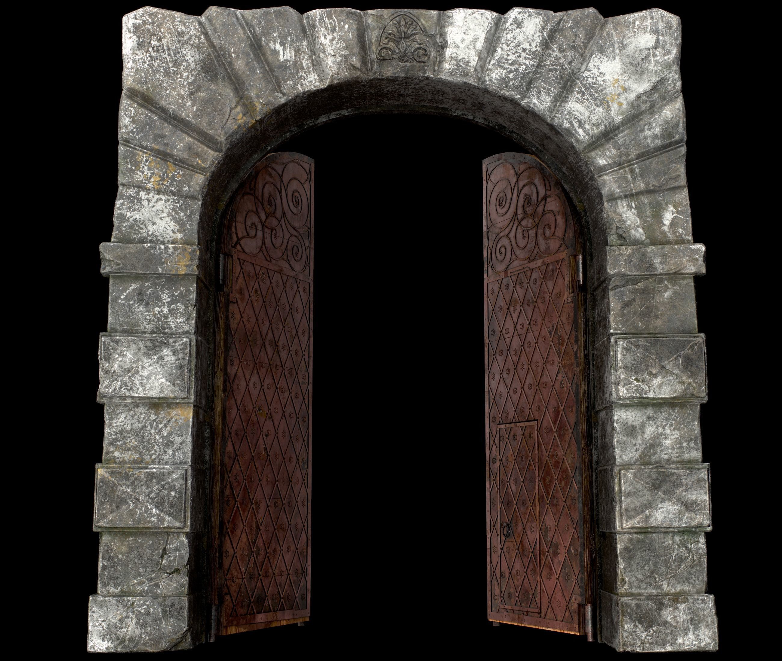 Medieval Fortress Gate Arched - Rigged and animated  Low-poly 3D model_47