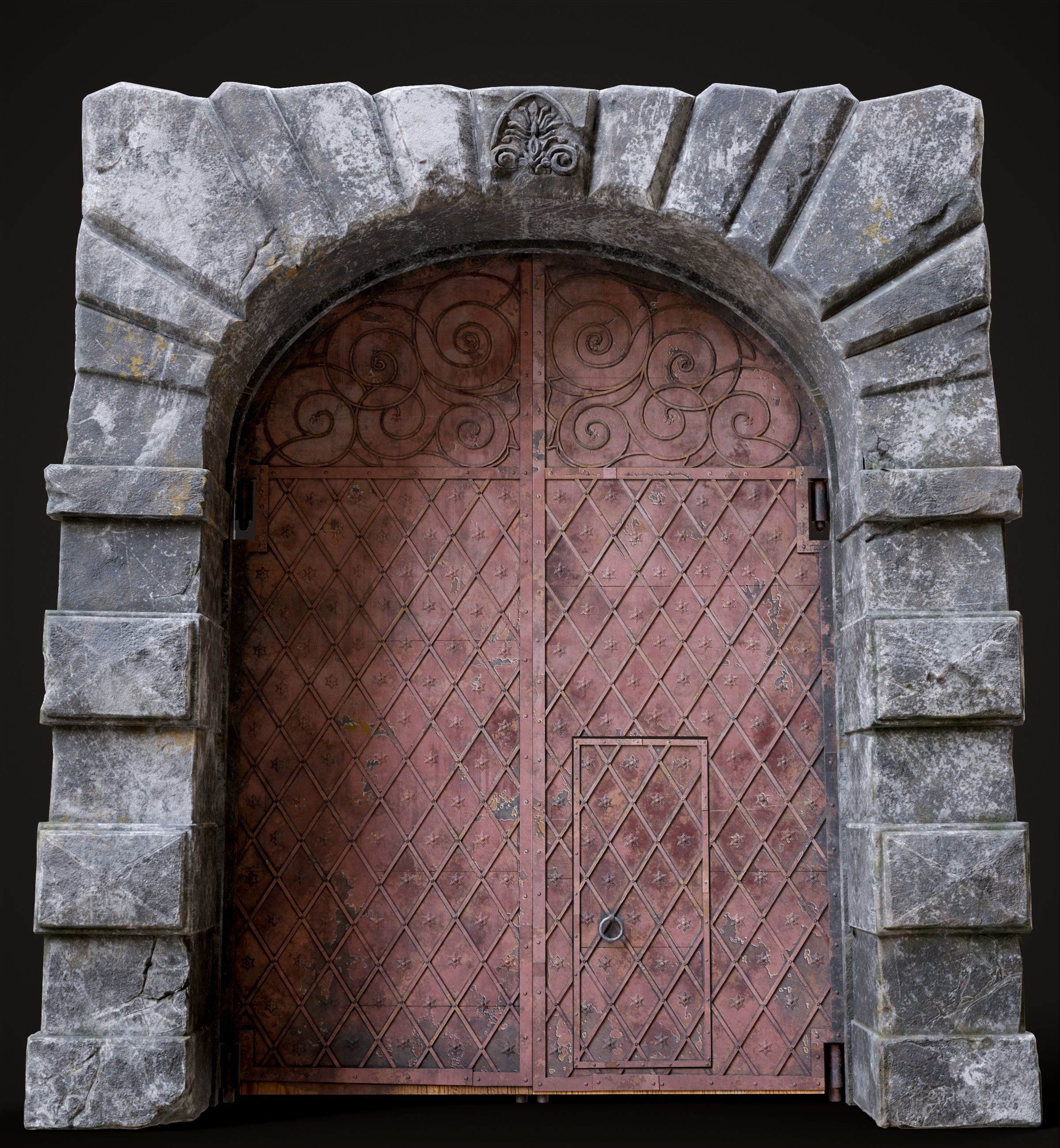 Medieval Fortress Gate Arched - Rigged and animated  Low-poly 3D model_18