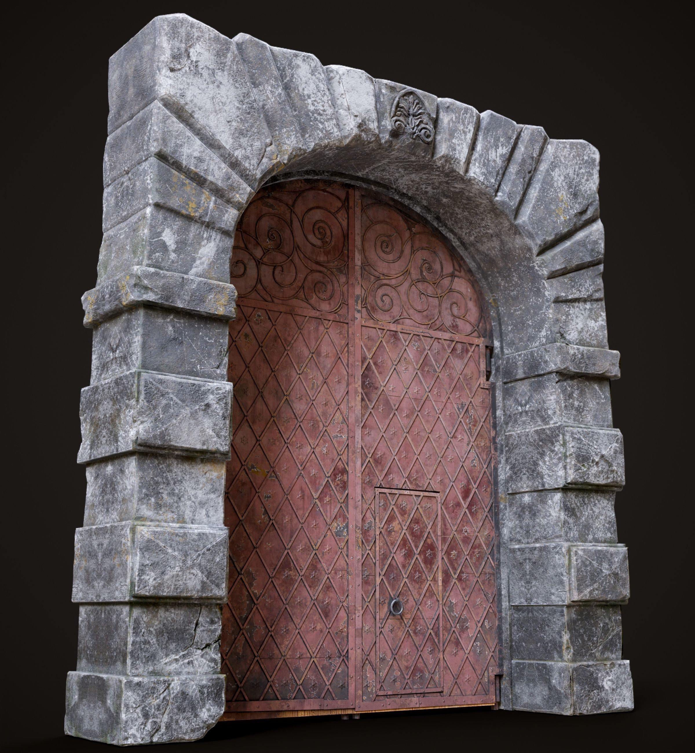 Medieval Fortress Gate Arched - Rigged and animated  Low-poly 3D model_52