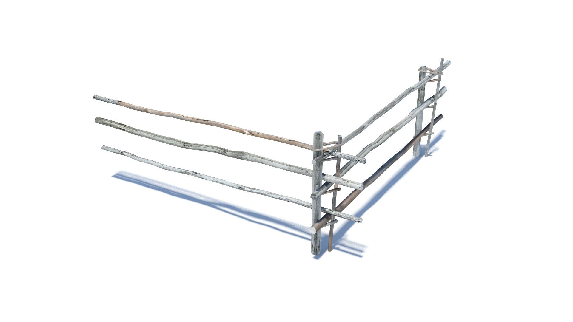 Modular medieval wooden rod fence Low-poly 3D model_7