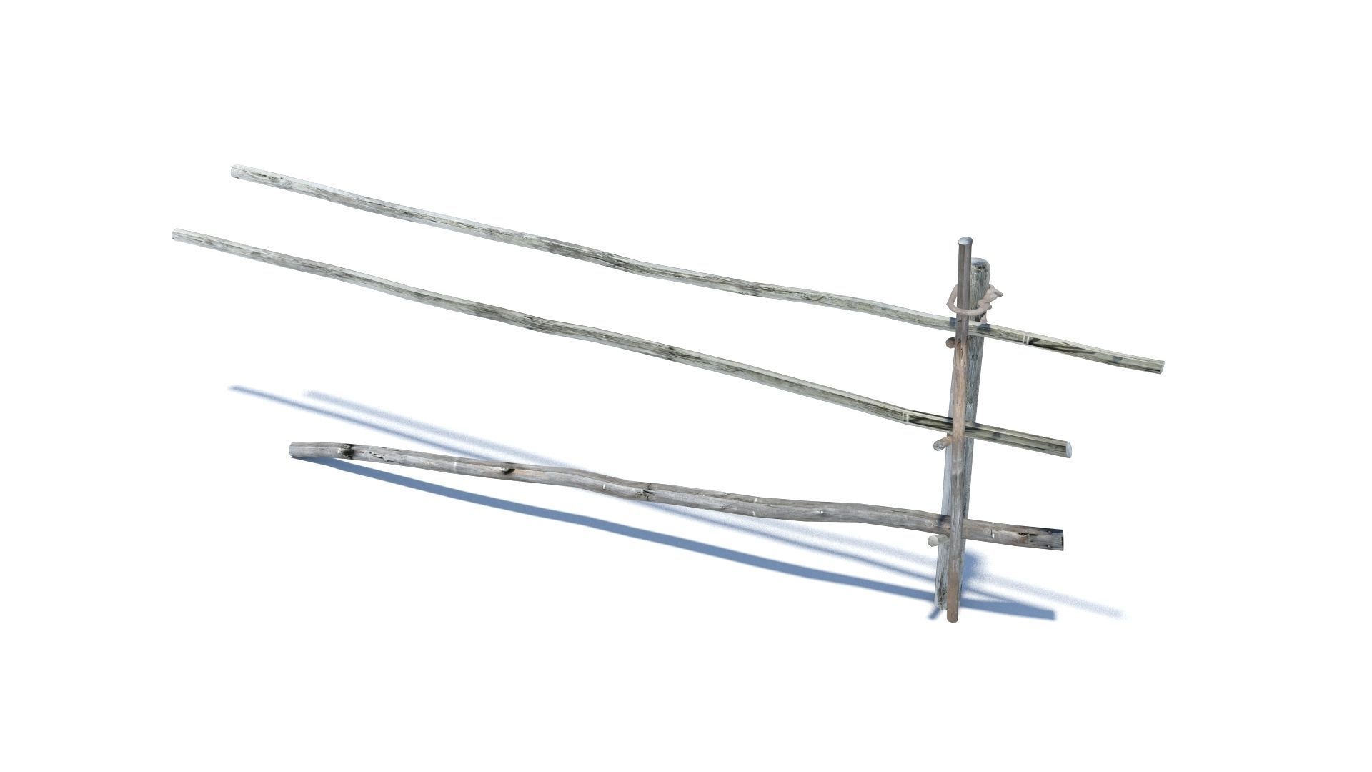 Modular medieval wooden rod fence Low-poly 3D model_9