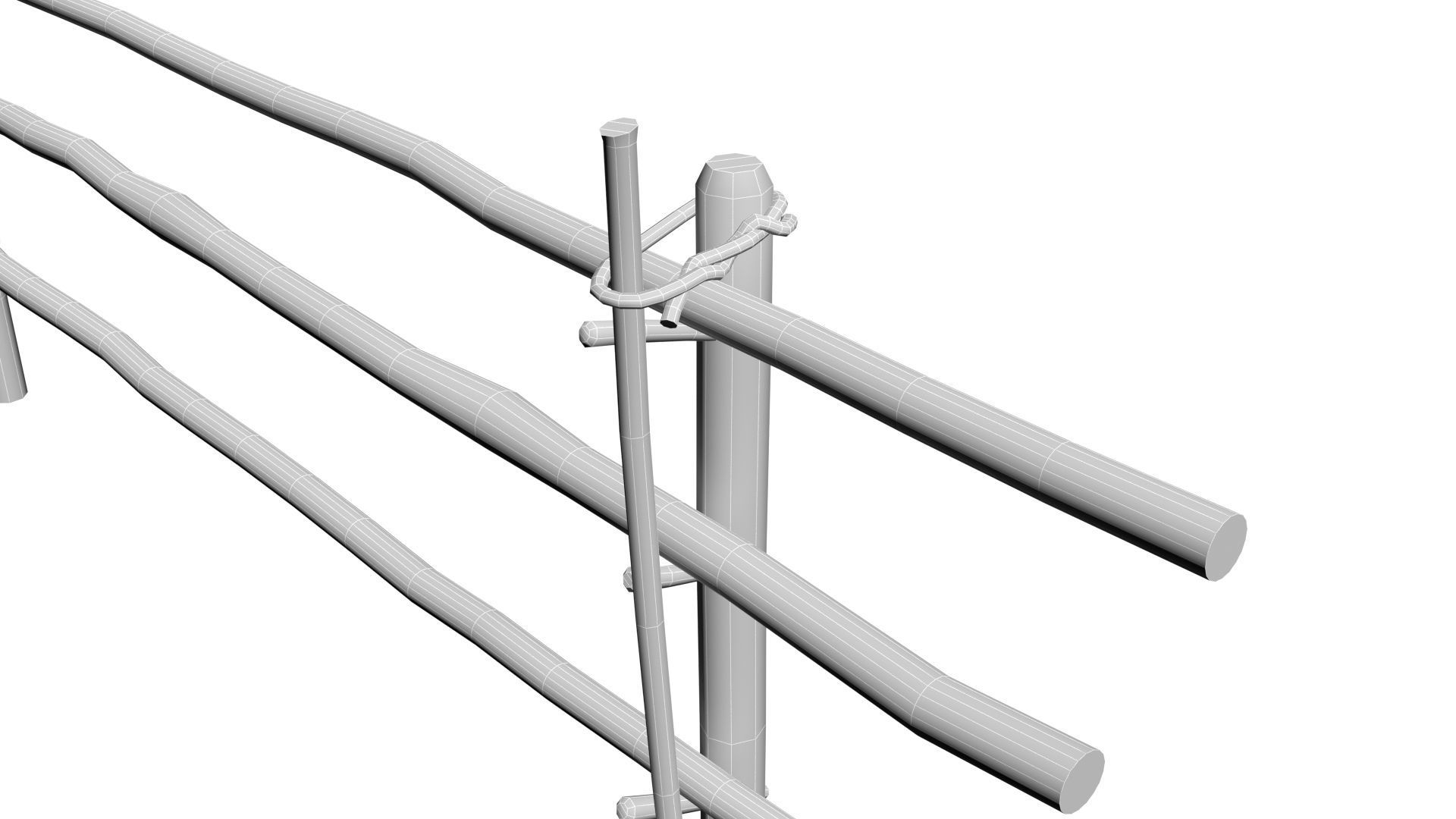 Modular medieval wooden rod fence Low-poly 3D model_11