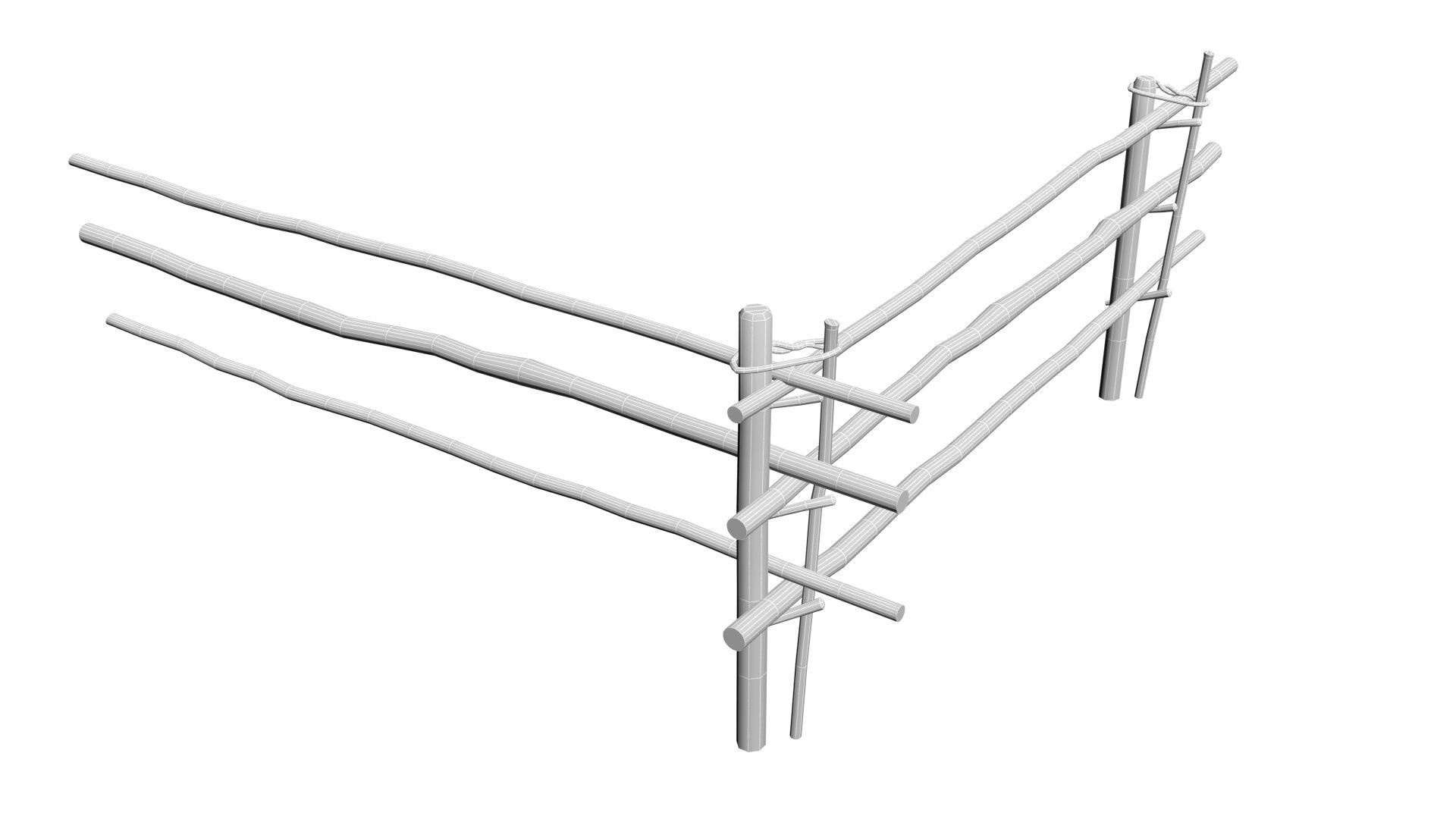 Modular medieval wooden rod fence Low-poly 3D model_8