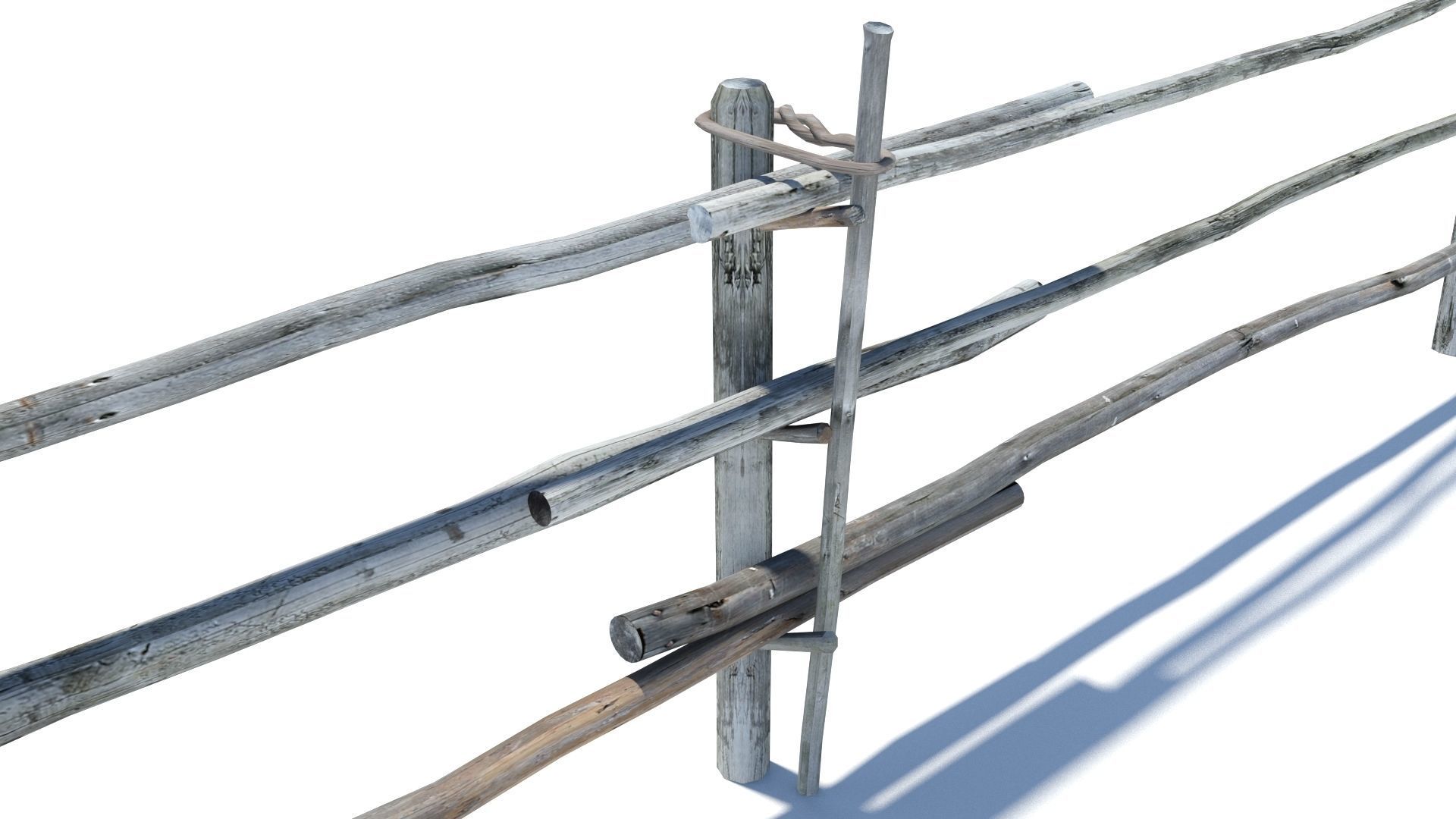 Modular medieval wooden rod fence Low-poly 3D model_12