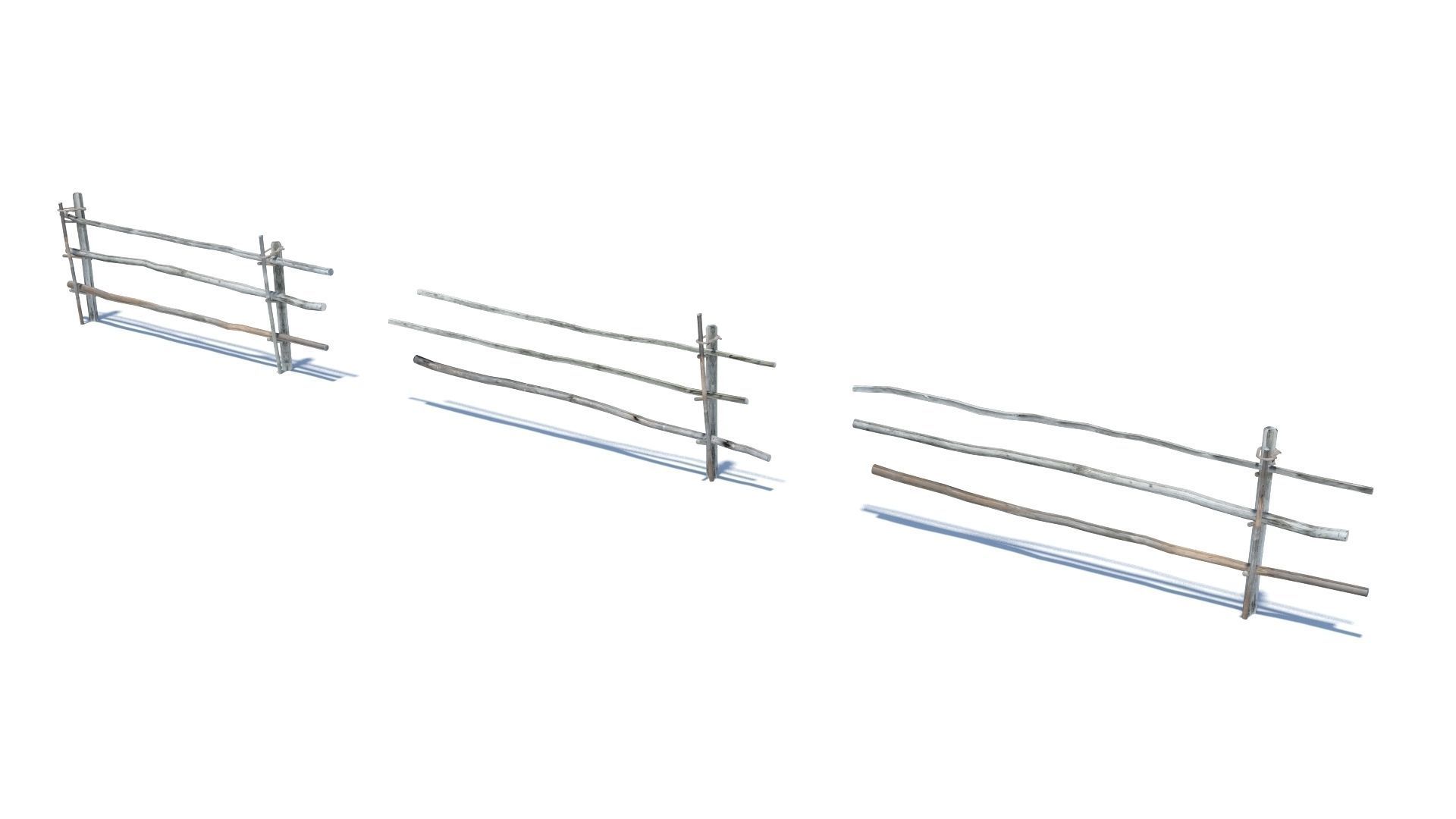 Modular medieval wooden rod fence Low-poly 3D model_5