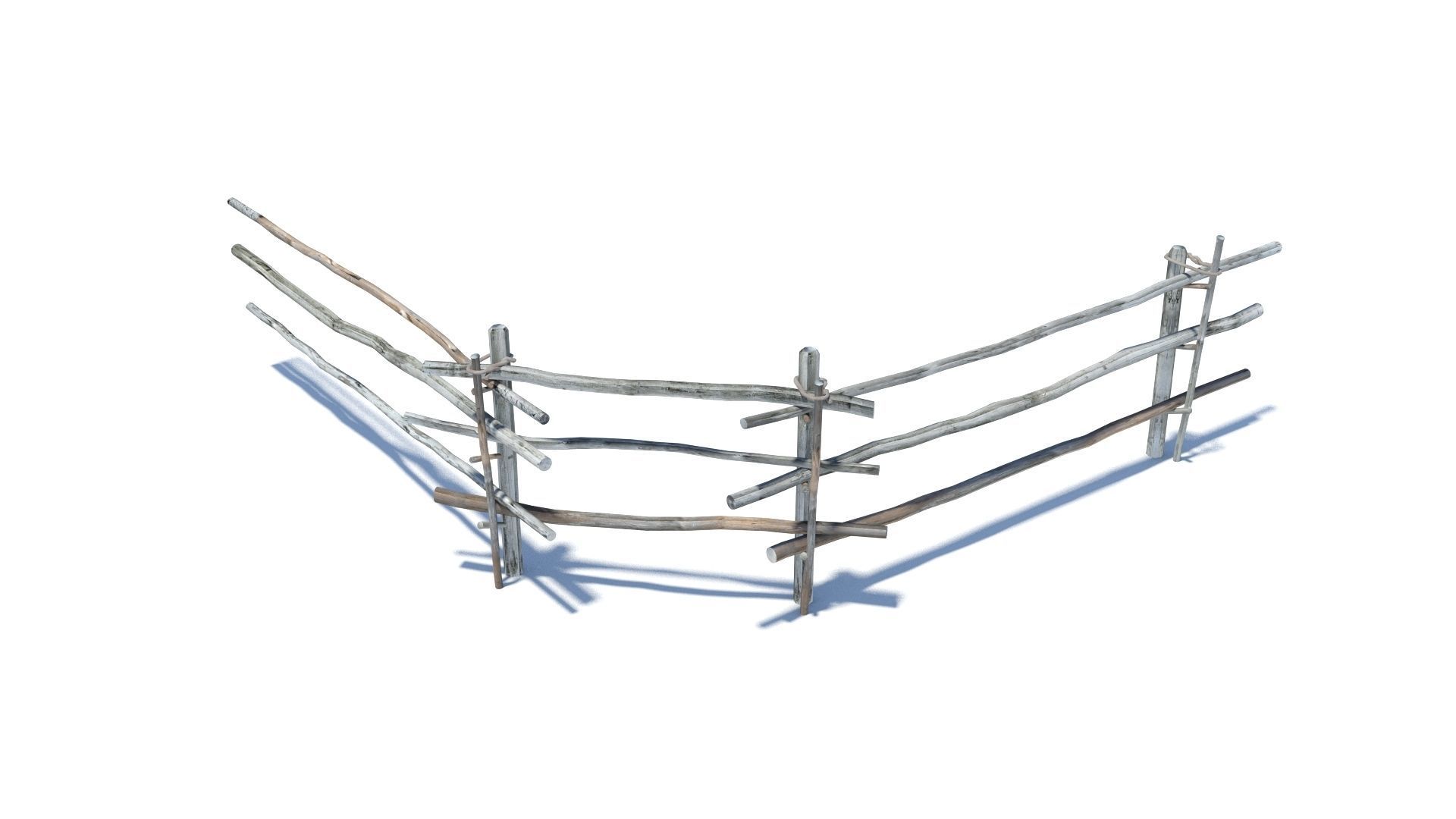 Modular medieval wooden rod fence Low-poly 3D model_6