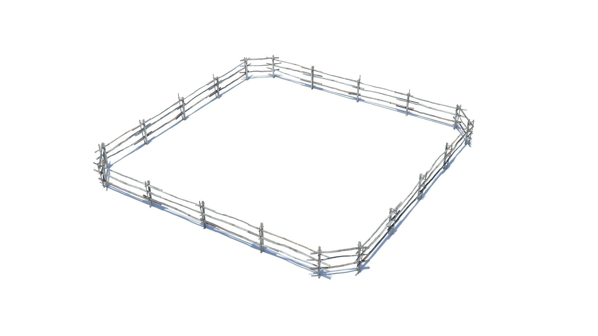 Modular medieval wooden rod fence Low-poly 3D model_2