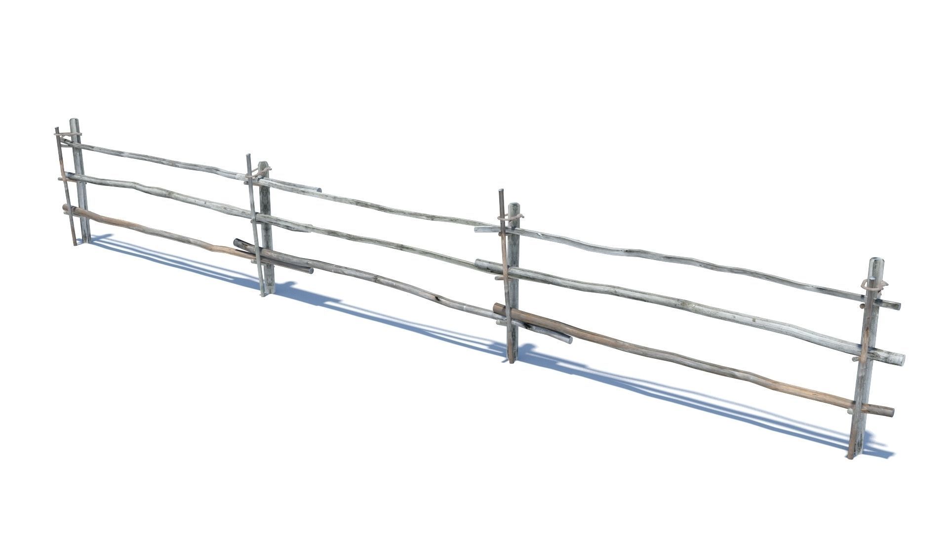 Modular medieval wooden rod fence Low-poly 3D model_4