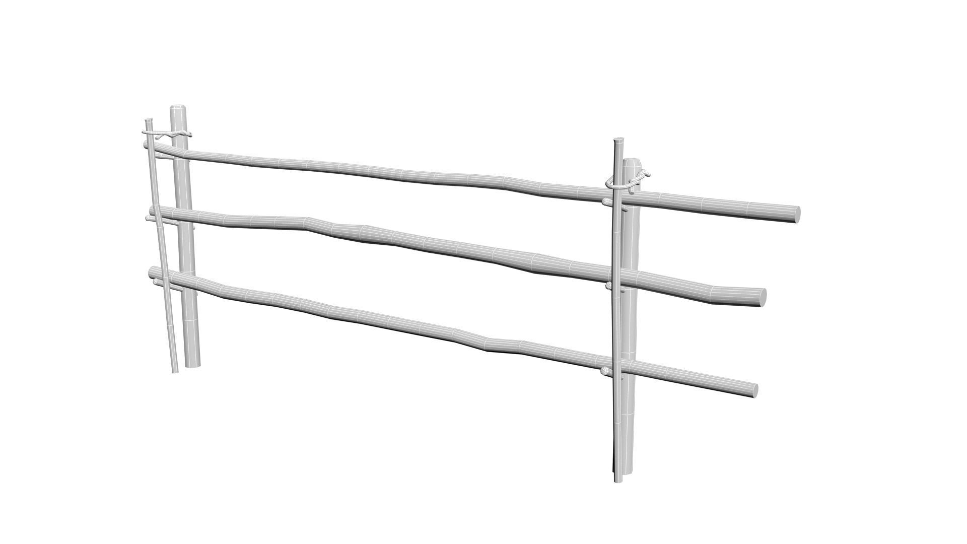Modular medieval wooden rod fence Low-poly 3D model_10