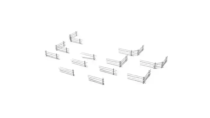 Modular medieval wooden rod fence Low-poly 3D model