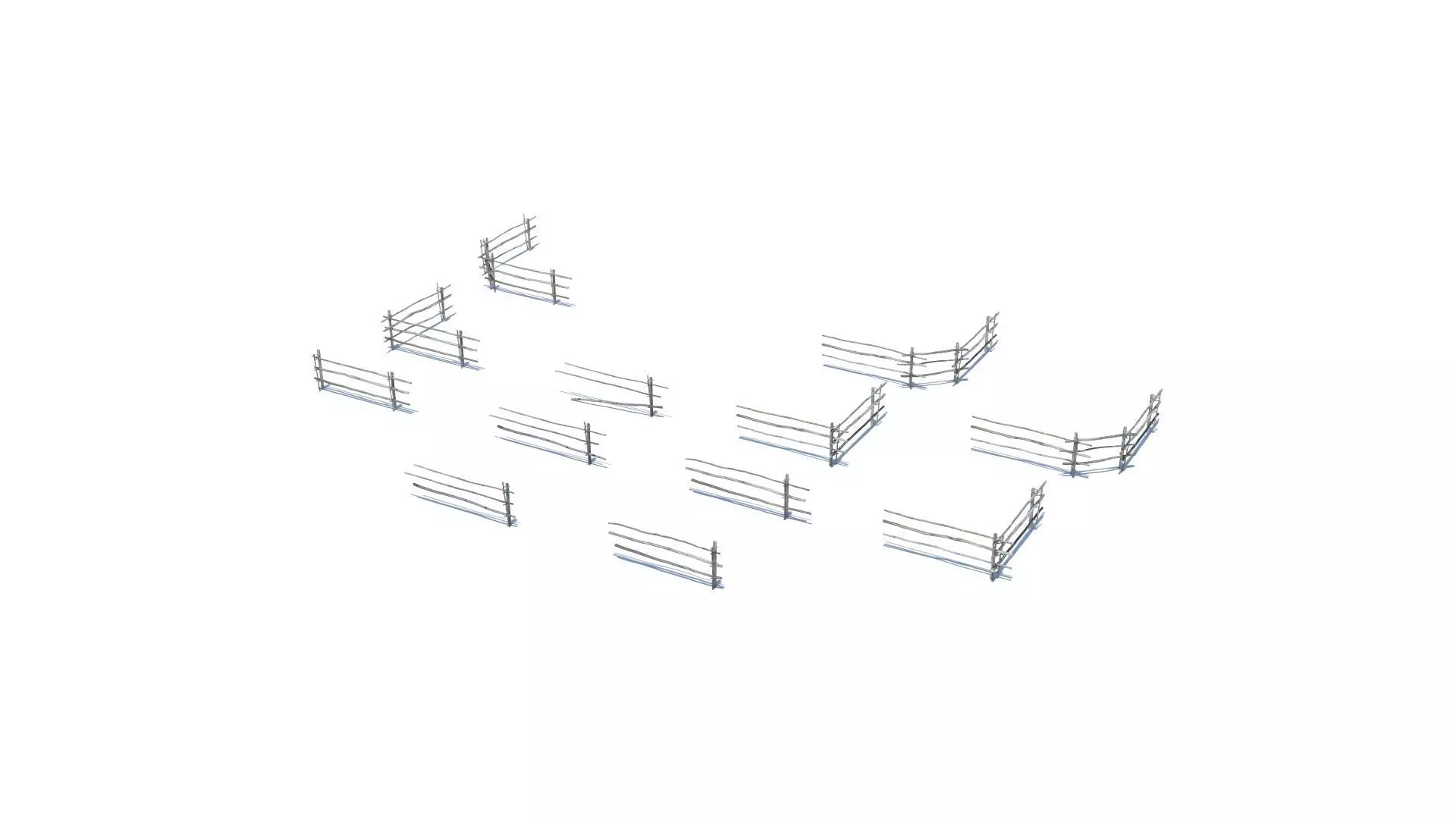 Modular medieval wooden rod fence Low-poly 3D model_0