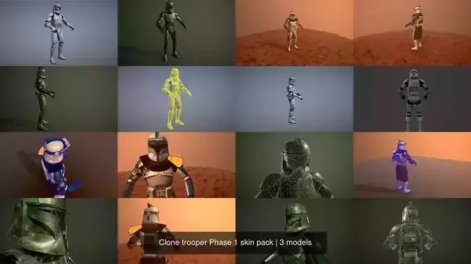 Clone trooper Phase 1 skin pack 3D Model Collection