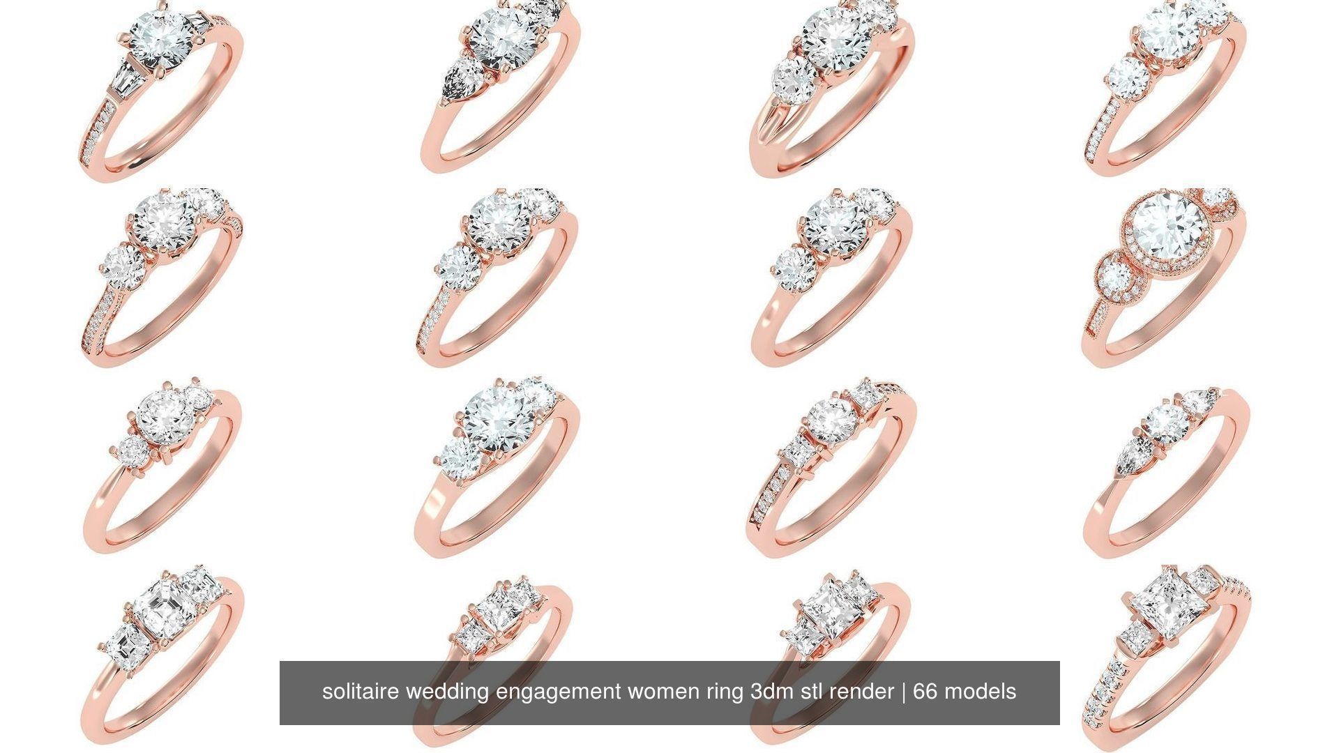 66  Tri-Diamond solitaire wedding engagement women ring 3dm stl  3D Model Collection_1