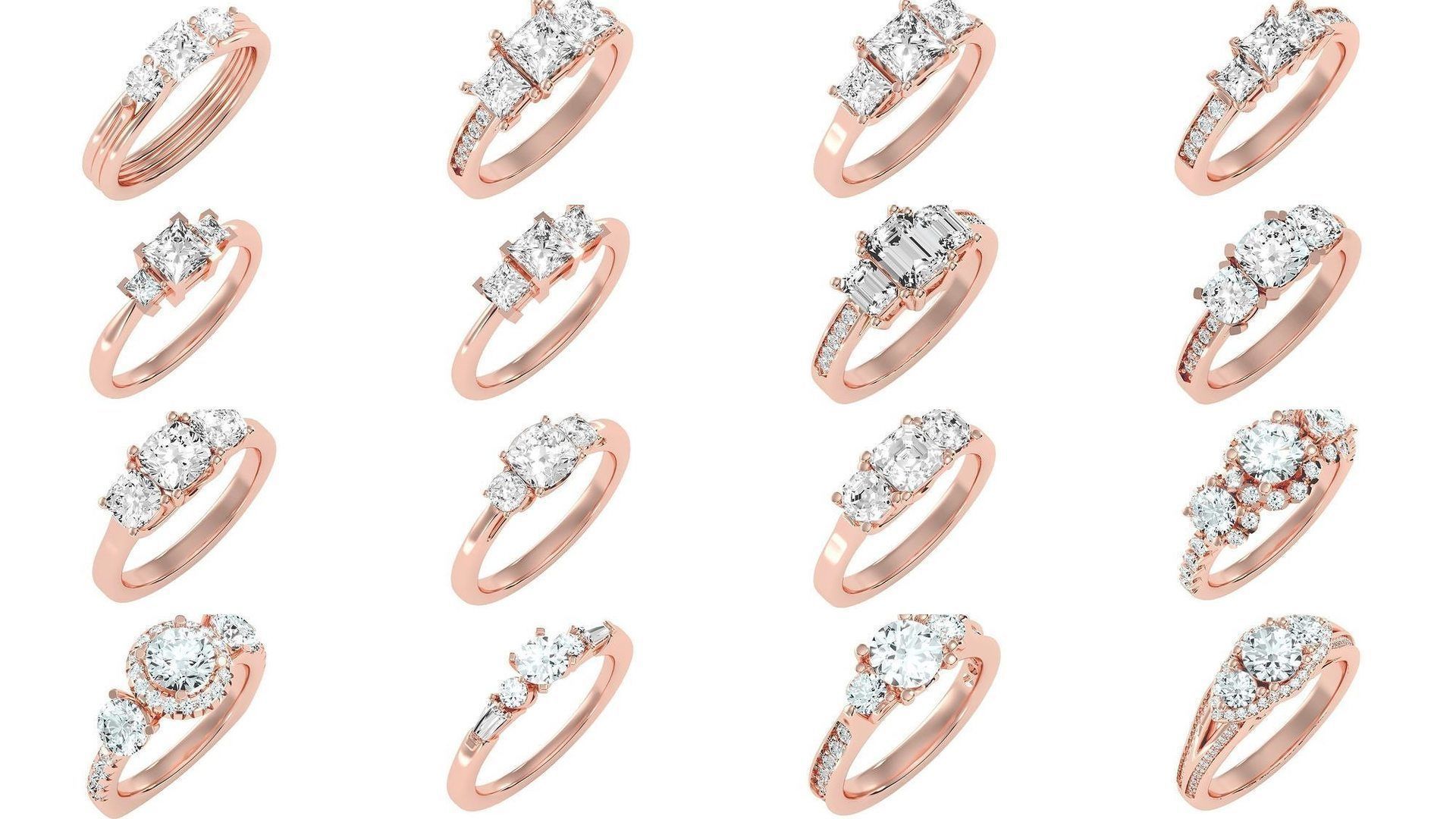 66  Tri-Diamond solitaire wedding engagement women ring 3dm stl  3D Model Collection_2