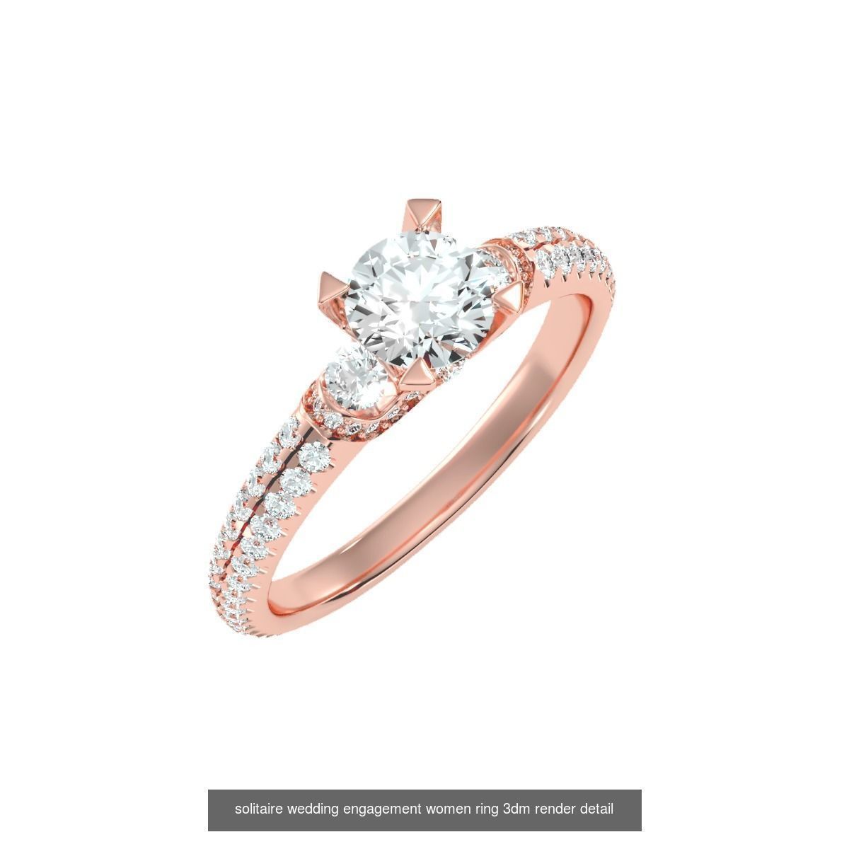 66  Tri-Diamond solitaire wedding engagement women ring 3dm stl  3D Model Collection_69