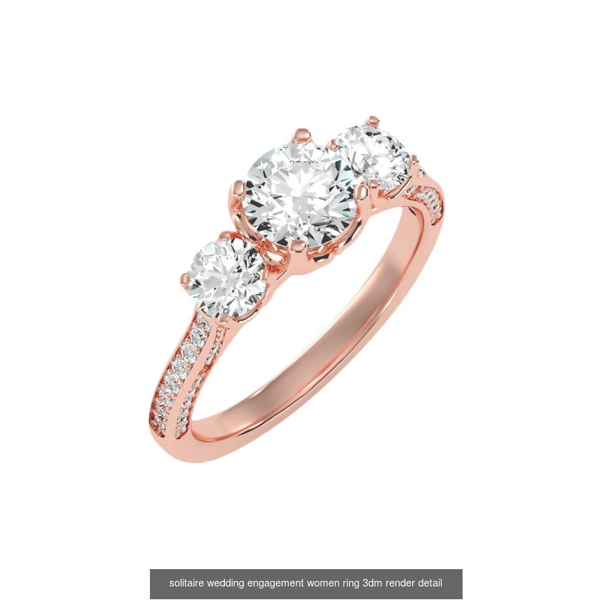 66  Tri-Diamond solitaire wedding engagement women ring 3dm stl  3D Model Collection_26