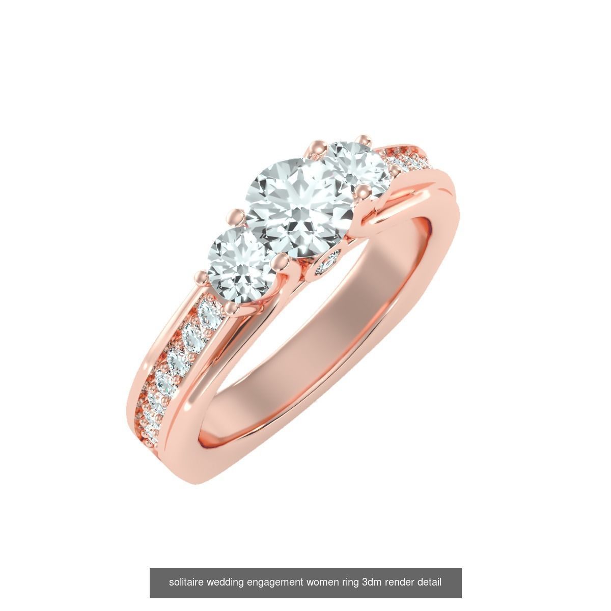 66  Tri-Diamond solitaire wedding engagement women ring 3dm stl  3D Model Collection_14