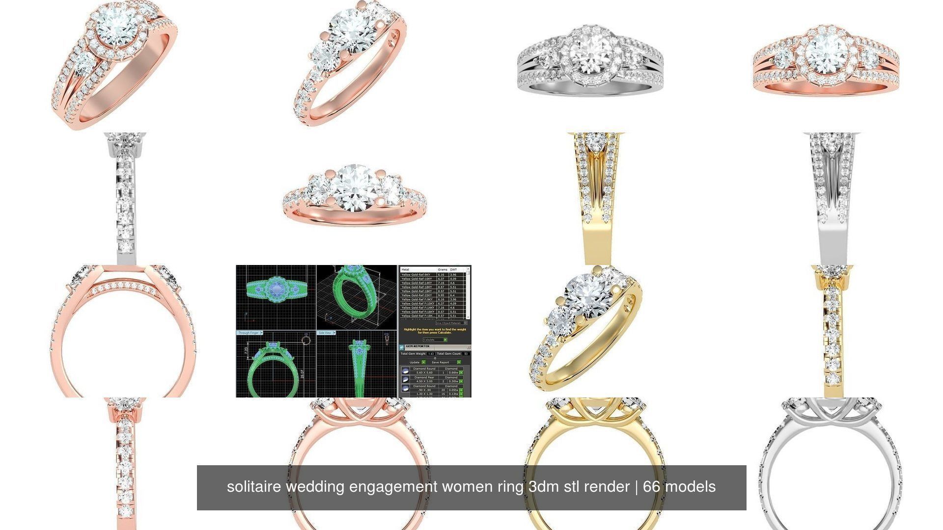 66  Tri-Diamond solitaire wedding engagement women ring 3dm stl  3D Model Collection_5