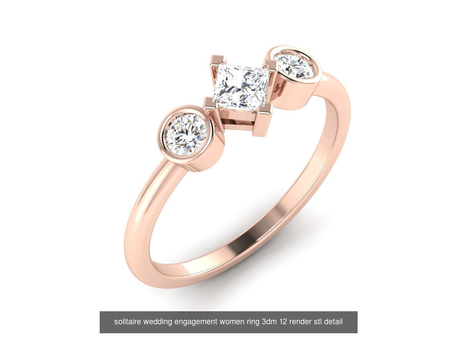 66  Tri-Diamond solitaire wedding engagement women ring 3dm stl  3D Model Collection_7