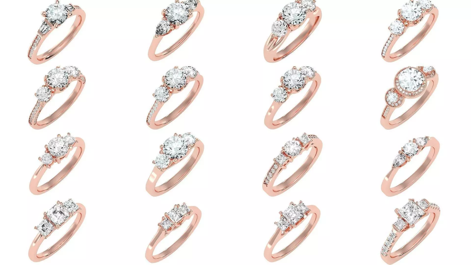 66  Tri-Diamond solitaire wedding engagement women ring 3dm stl  3D Model Collection_0