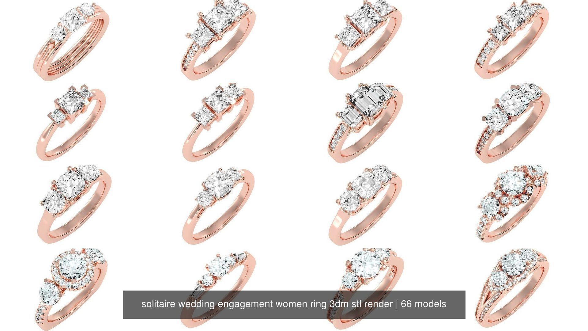 66  Tri-Diamond solitaire wedding engagement women ring 3dm stl  3D Model Collection_3