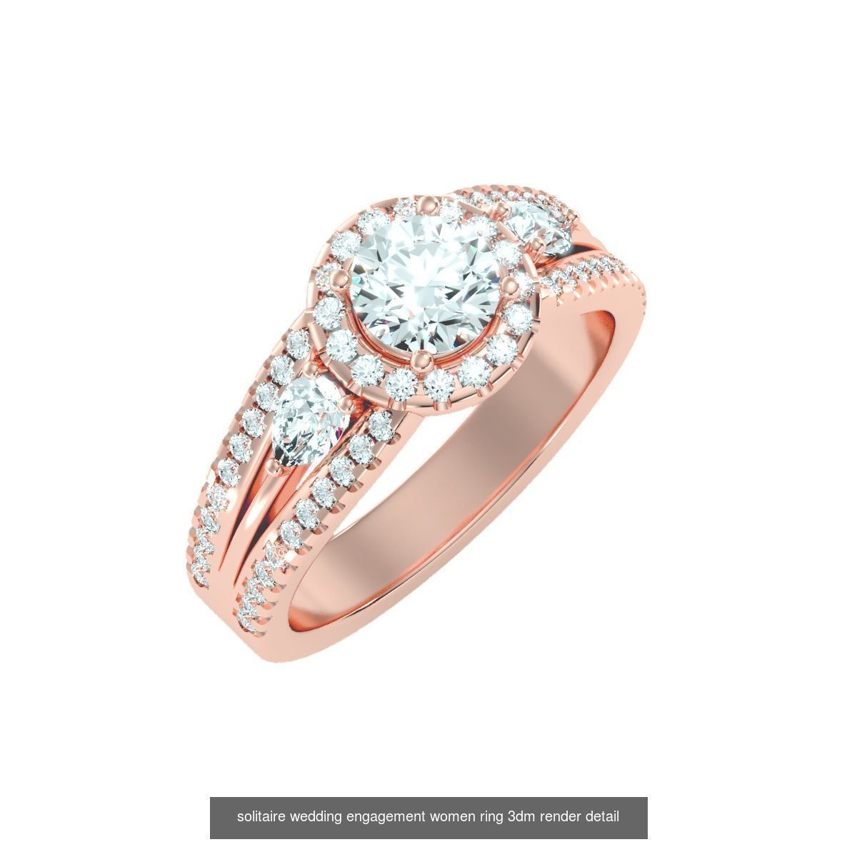 66  Tri-Diamond solitaire wedding engagement women ring 3dm stl  3D Model Collection_70