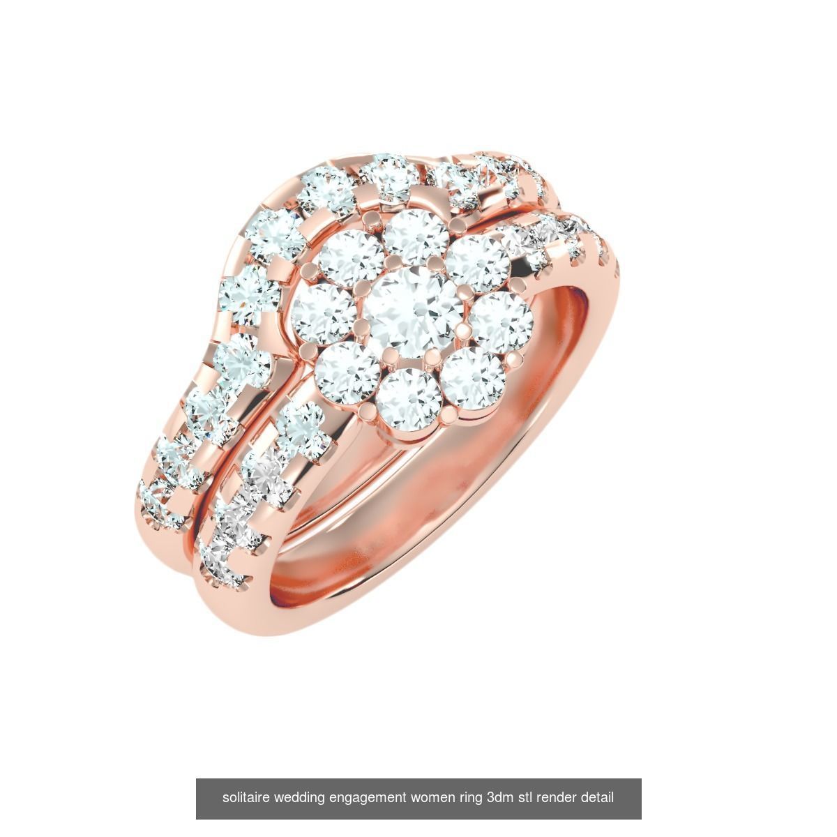 22 Solitaire Ring and Half Eternity Rings 3dm stl render 3D Model Collection_18