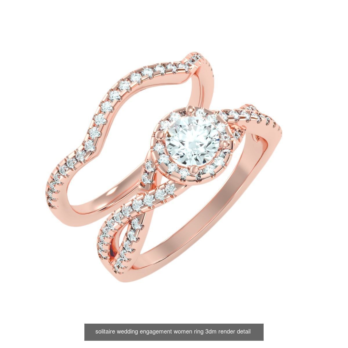 22 Solitaire Ring and Half Eternity Rings 3dm stl render 3D Model Collection_7