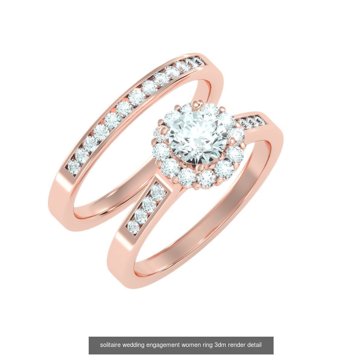 22 Solitaire Ring and Half Eternity Rings 3dm stl render 3D Model Collection_6