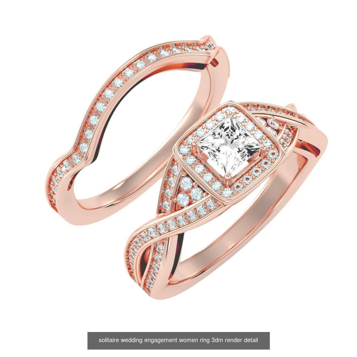 22 Solitaire Ring and Half Eternity Rings 3dm stl render 3D Model Collection_23
