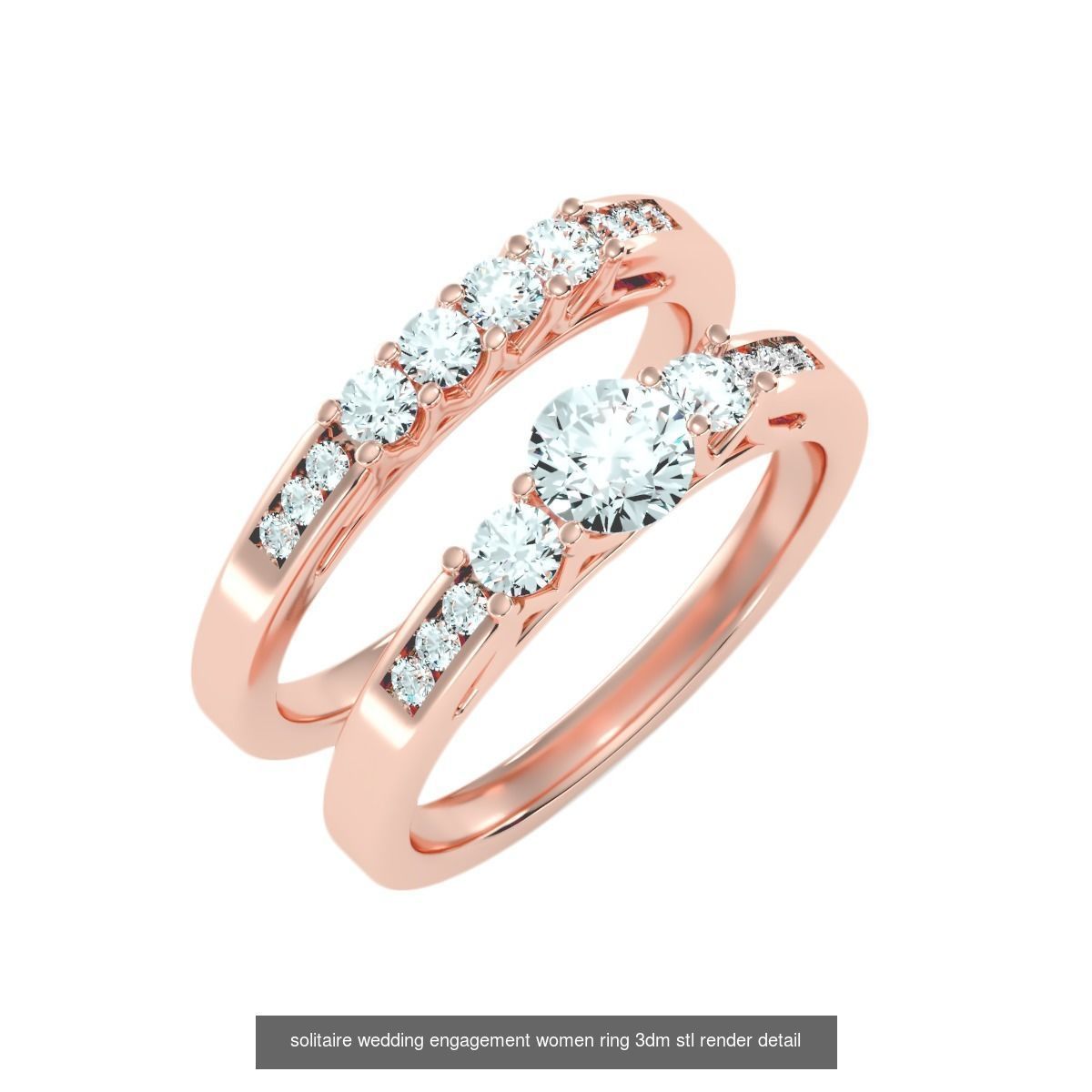 22 Solitaire Ring and Half Eternity Rings 3dm stl render 3D Model Collection_16