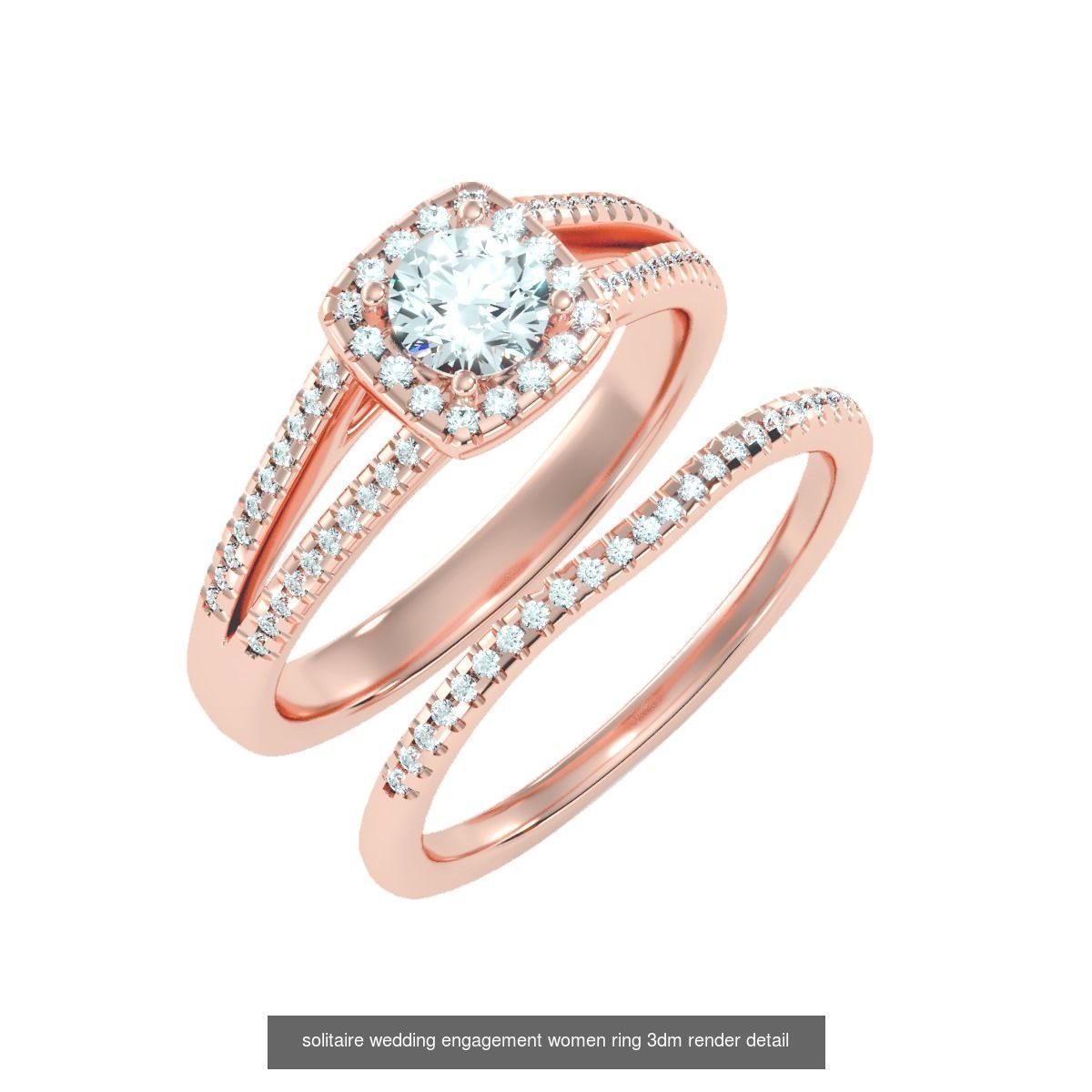 22 Solitaire Ring and Half Eternity Rings 3dm stl render 3D Model Collection_3