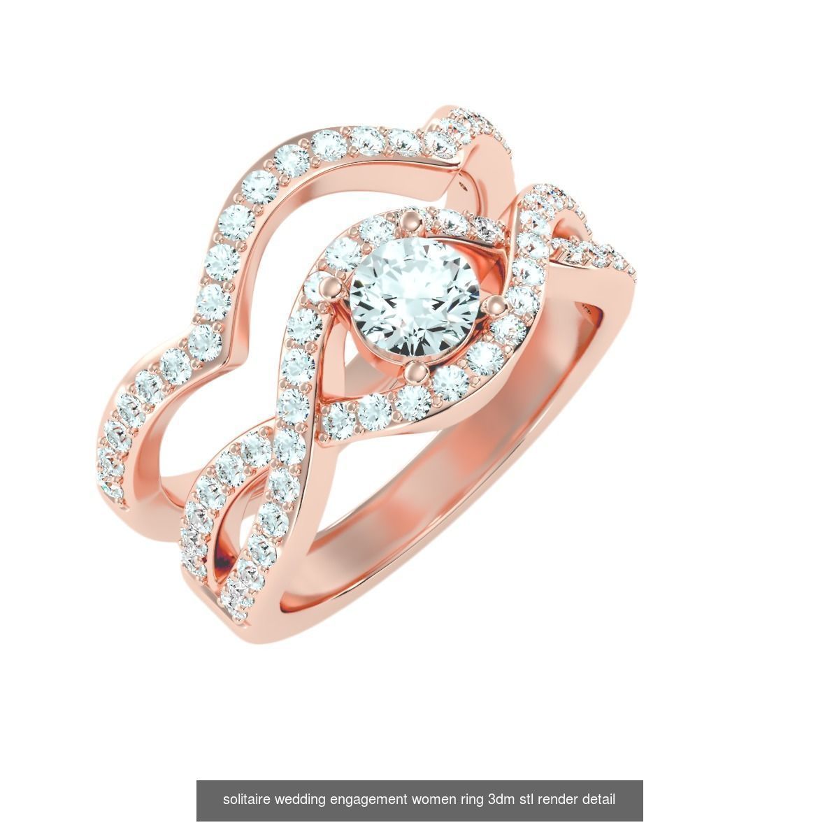 22 Solitaire Ring and Half Eternity Rings 3dm stl render 3D Model Collection_17