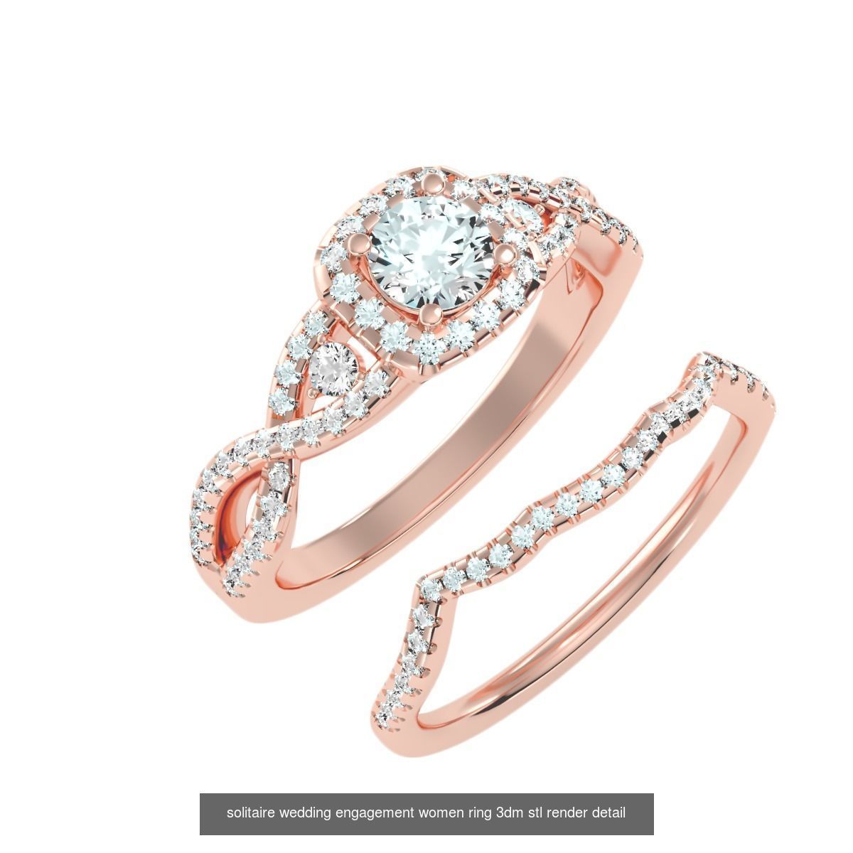 22 Solitaire Ring and Half Eternity Rings 3dm stl render 3D Model Collection_14