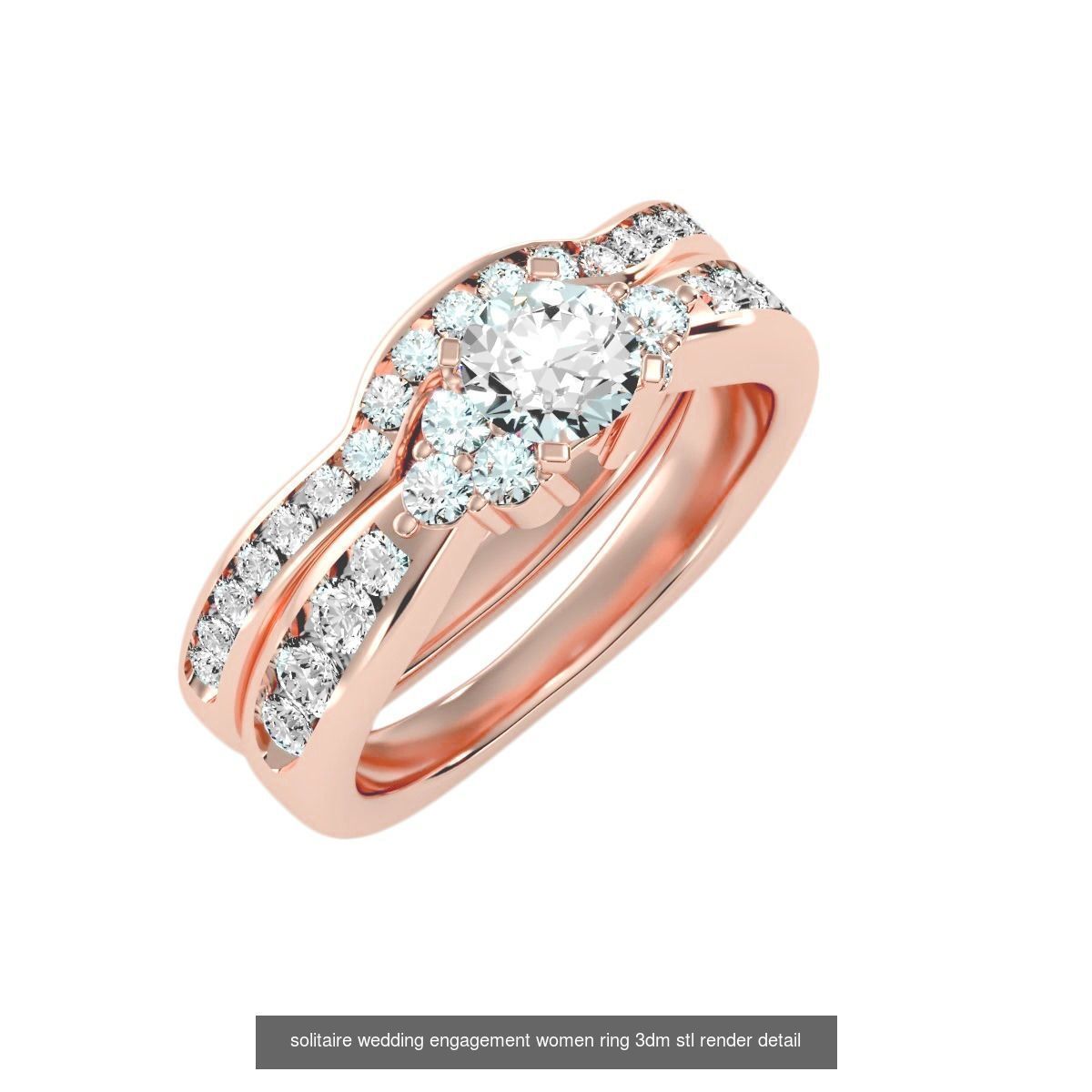 22 Solitaire Ring and Half Eternity Rings 3dm stl render 3D Model Collection_15