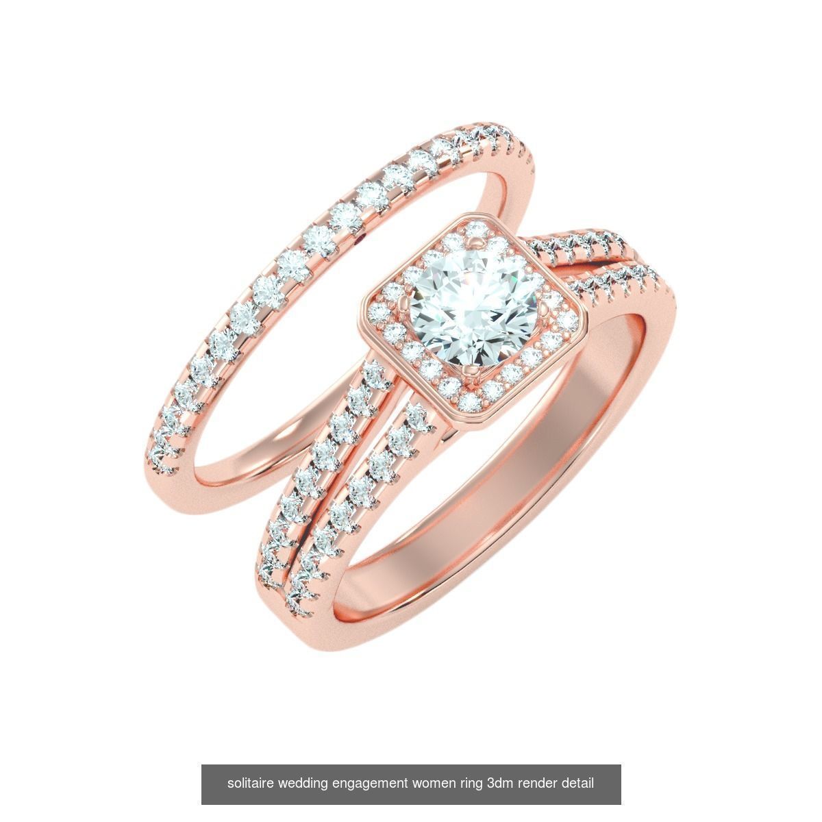 22 Solitaire Ring and Half Eternity Rings 3dm stl render 3D Model Collection_8