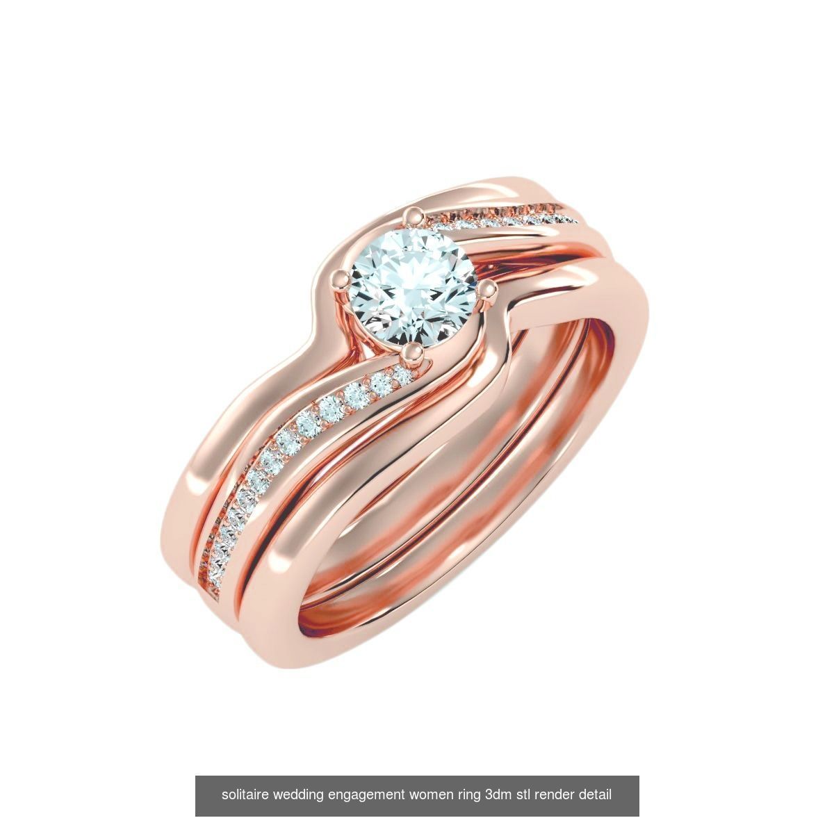 22 Solitaire Ring and Half Eternity Rings 3dm stl render 3D Model Collection_11