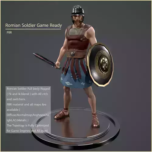  Rigged Roman Soldier Game Ready Low-poly 3D model