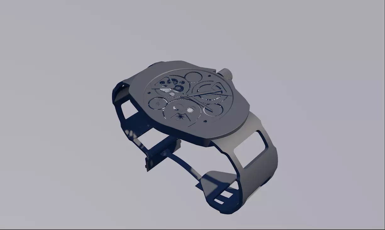 3D Mechanical Watch Low-poly 3D model_0