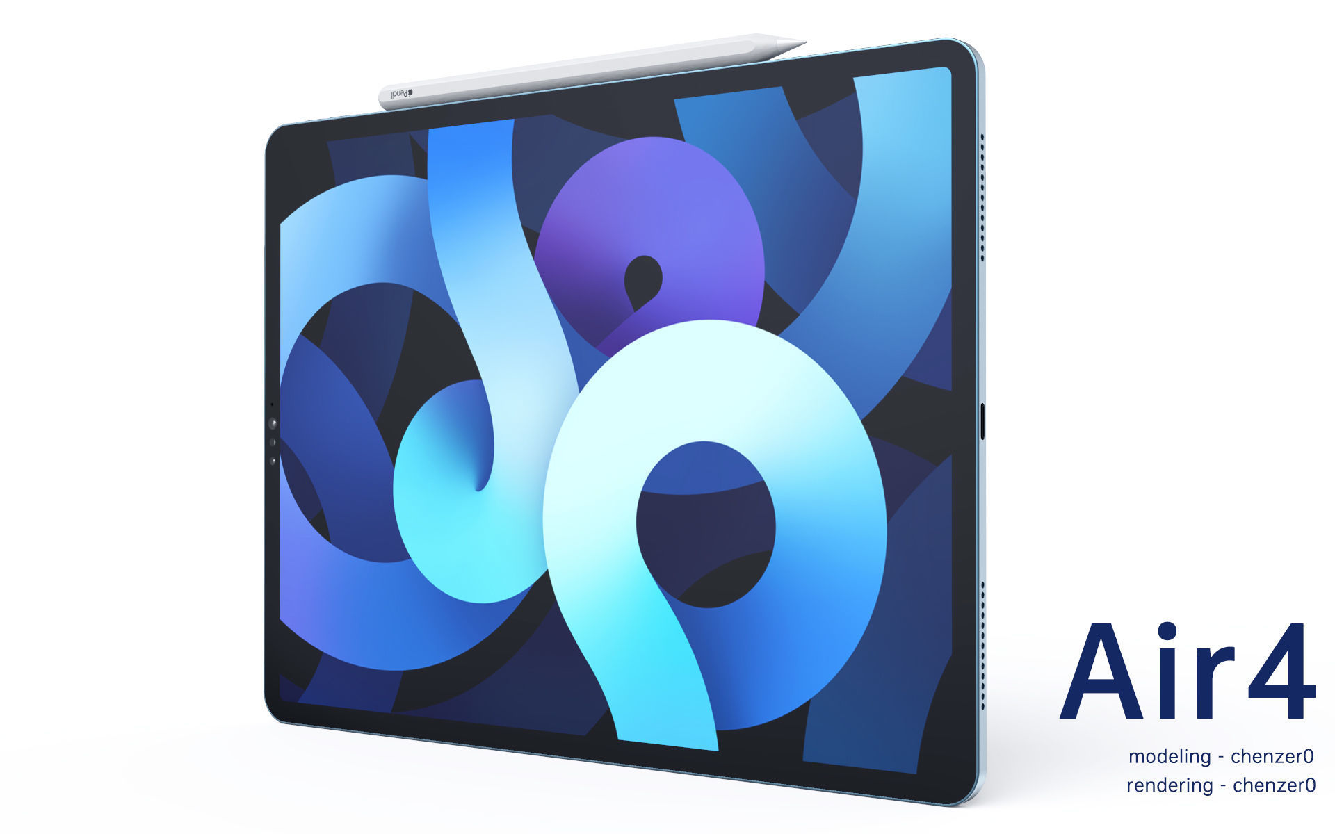 NEW Apple iPad Air 4 Gen 3D models with Apple pencil 2  3D model_2