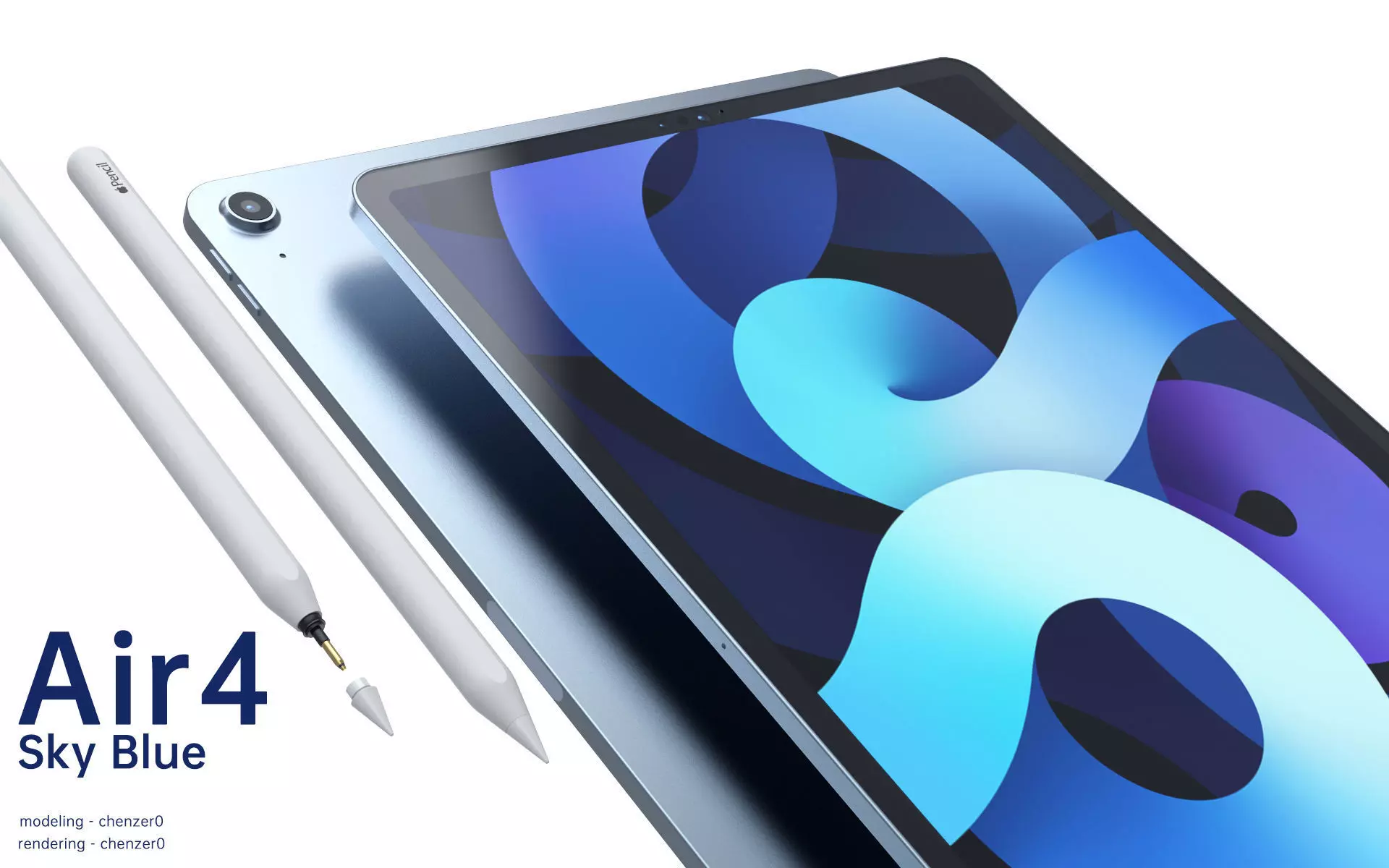 NEW Apple iPad Air 4 Gen 3D models with Apple pencil 2  3D model_0