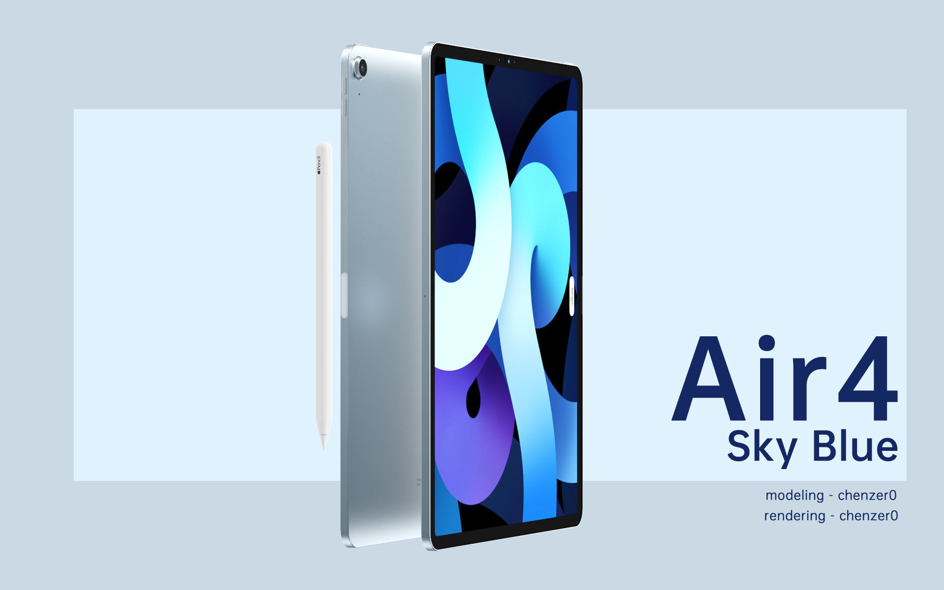 NEW Apple iPad Air 4 Gen 3D models with Apple pencil 2  3D model_7