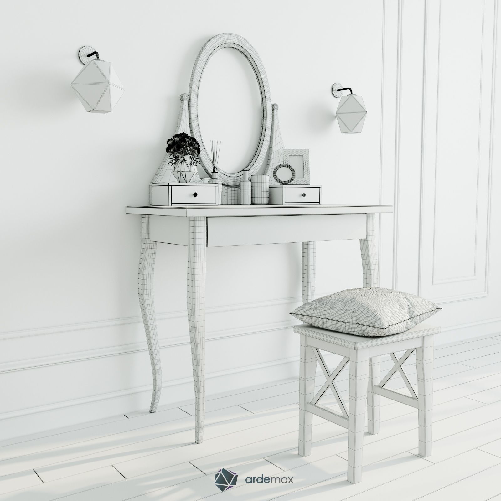 Dressing table with decor 3D model_7