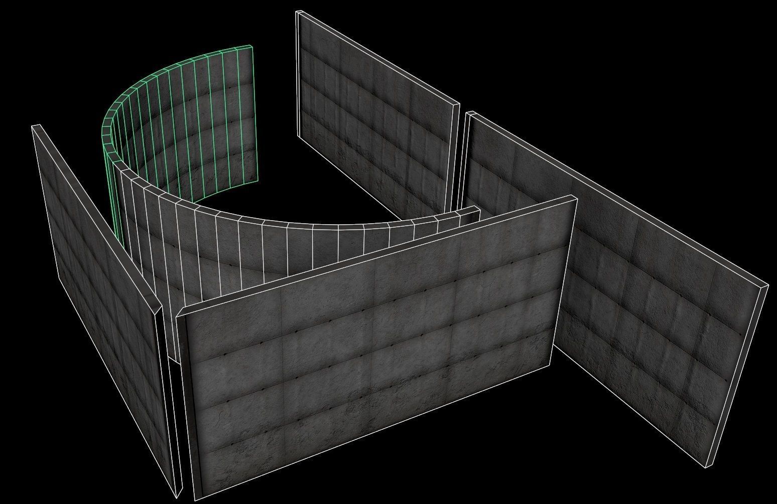 Concrete Wall - modular  Low-poly 3D model_5