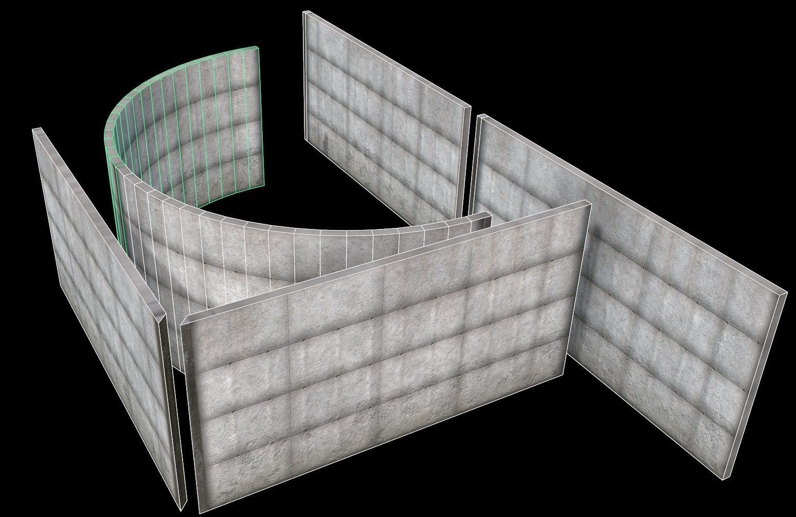 Concrete Wall - modular  Low-poly 3D model_8