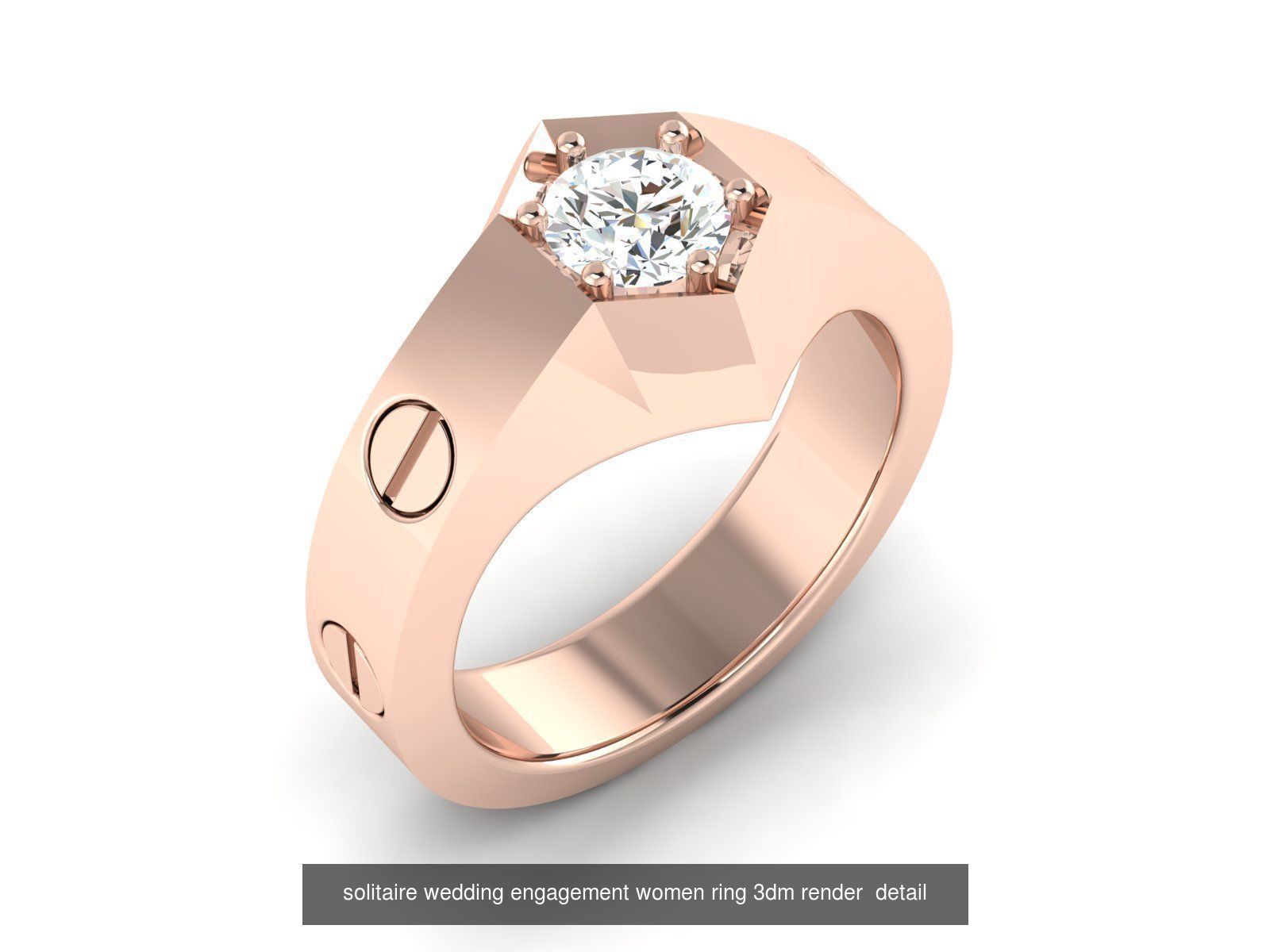 1000 solitaire wedding engagement women ring 3dm stl render 3D Model Collection_94