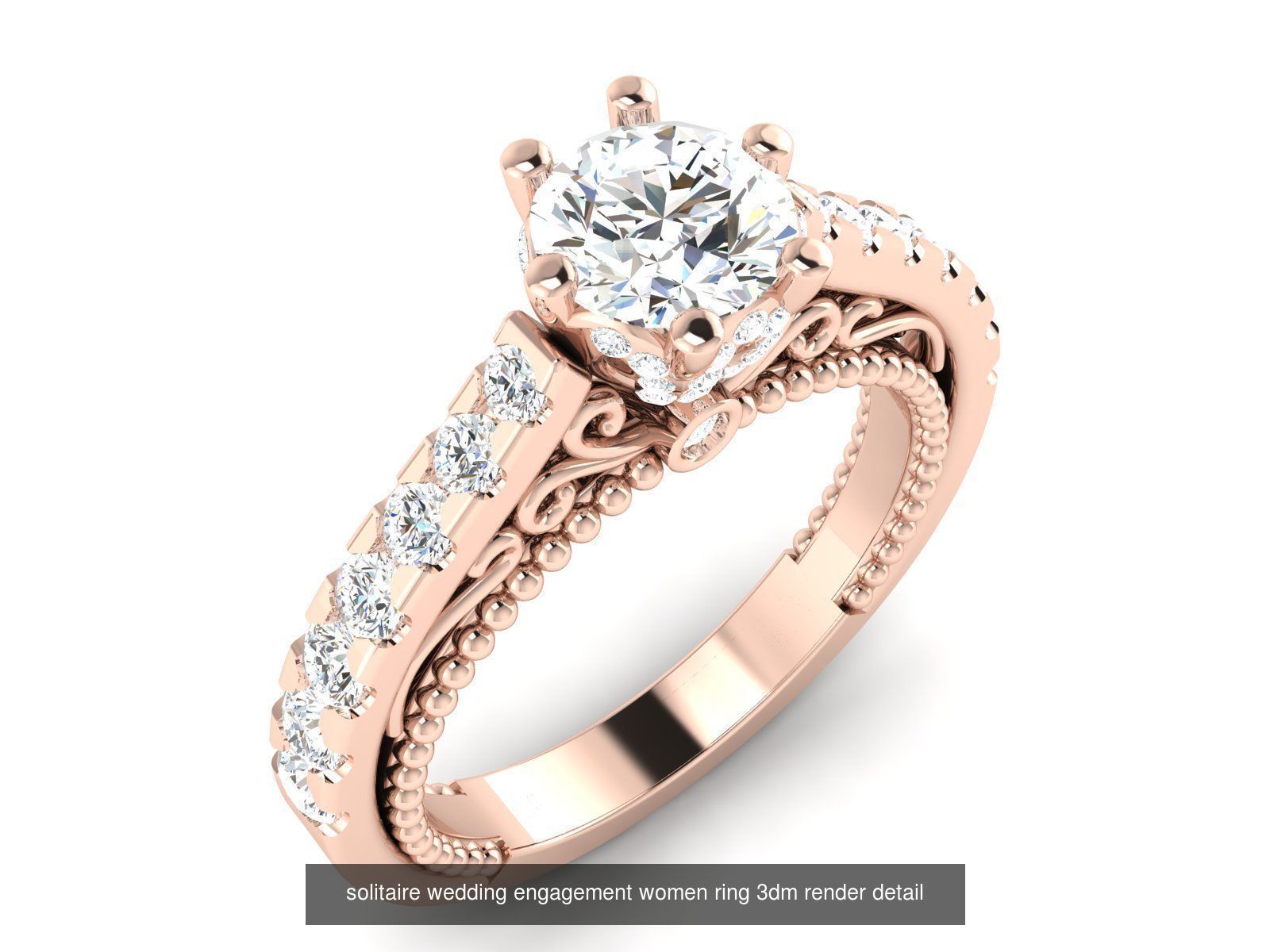 1000 solitaire wedding engagement women ring 3dm stl render 3D Model Collection_67