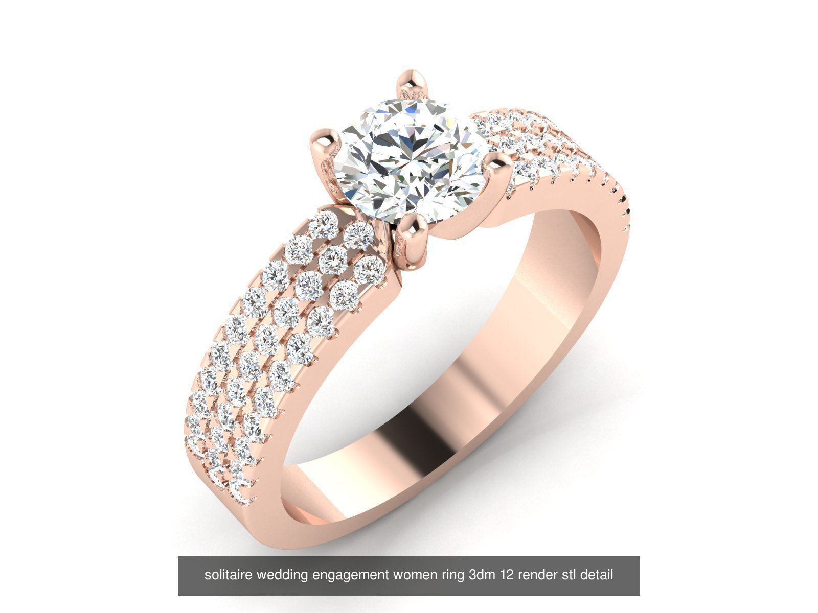 1000 solitaire wedding engagement women ring 3dm stl render 3D Model Collection_103