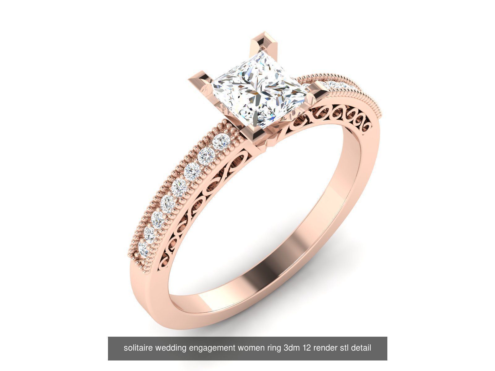 1000 solitaire wedding engagement women ring 3dm stl render 3D Model Collection_96